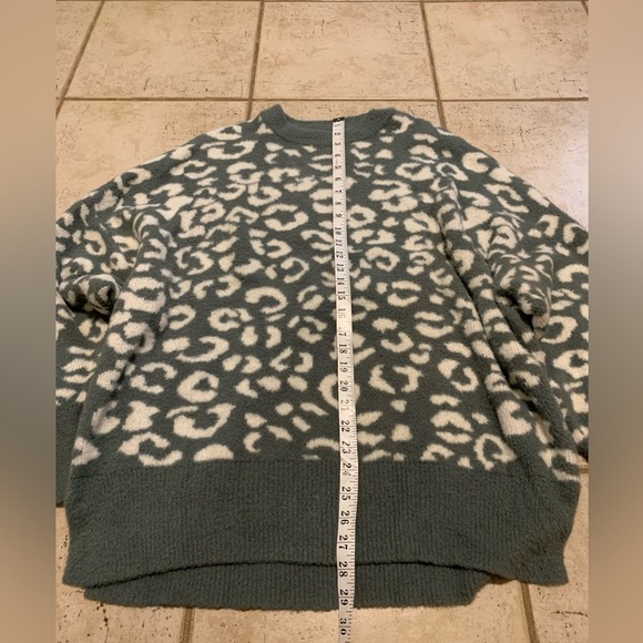 Aerie Oversized Leopard Print Sweater Cozy Soft Knit Sage Green White L/G - Picture 6 of 8